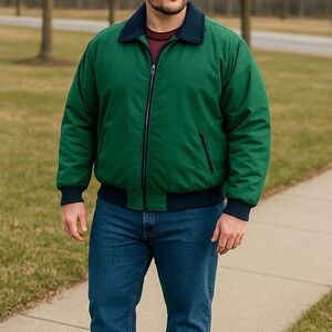Classic Green Bomber Jacket with Navy Accents